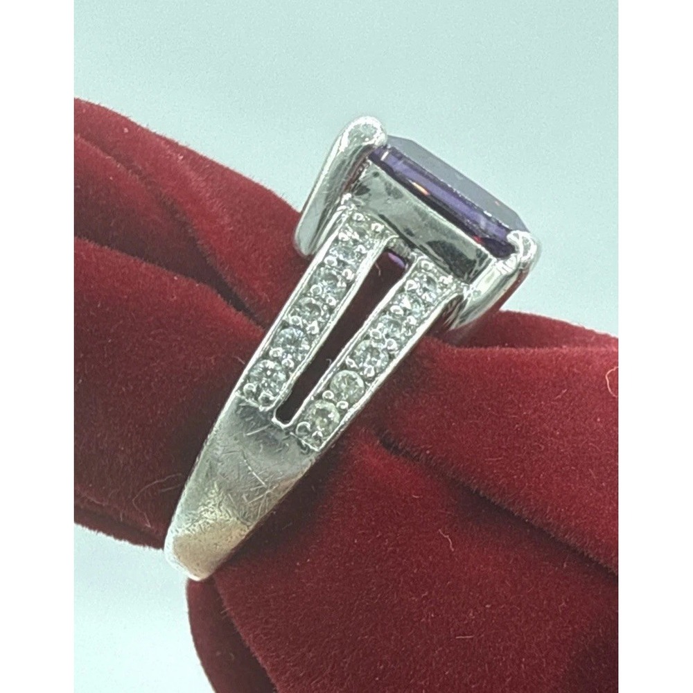 Estate 925 Sterling Silver Amethyst Ring Sz 8 Split Shank Setting Diamond Accent - Picture 5 of 11